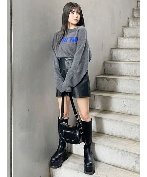 MURUA(ムルーア)の「ラウンドロゴシャギーニット(ニット/セーター・レディース・グレー/ブラック/ネイビー/レッド/アイボリー・FREE)」の14枚目の写真