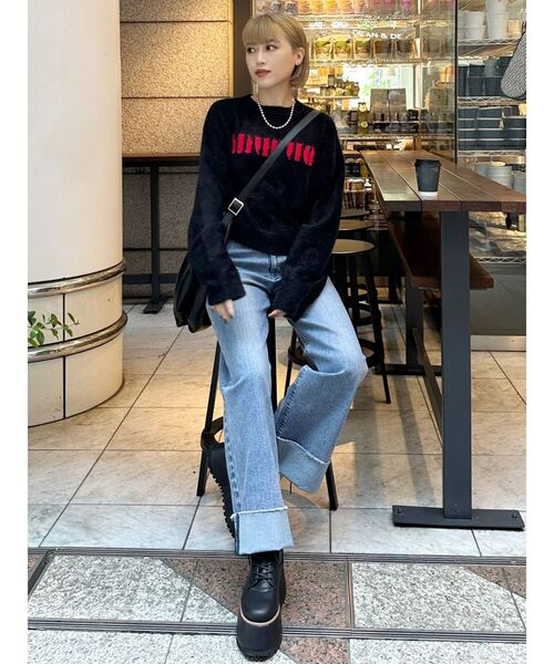 MURUA(ムルーア)の「ラウンドロゴシャギーニット(ニット/セーター・レディース・グレー/ブラック/ネイビー/レッド/アイボリー・FREE)」の19枚目の写真