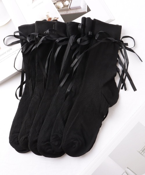 Lace Ladies（レースレディース）の「【6足セット】 ウエーブ レース ソリッドカラー クルー丈 ソックス（ソックス/靴下・レディース・ブラック/マルチ・FREE）」の2枚目の写真