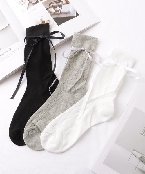 Lace Ladies（レースレディース）の「【6足セット】 ウエーブ レース ソリッドカラー クルー丈 ソックス（ソックス/靴下・レディース・ブラック/マルチ・FREE）」の3枚目の写真