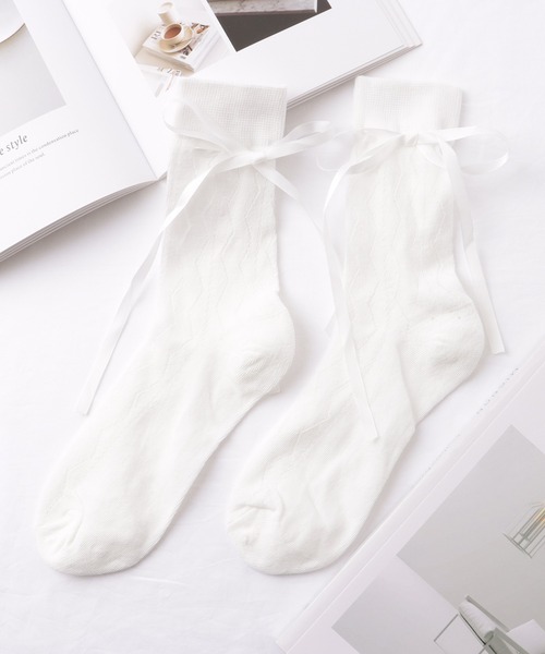 Lace Ladies（レースレディース）の「【6足セット】 ウエーブ レース ソリッドカラー クルー丈 ソックス（ソックス/靴下・レディース・ブラック/マルチ・FREE）」の7枚目の写真