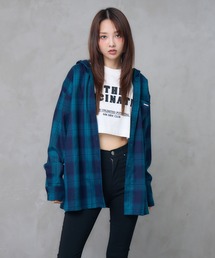 オーバーフーディチェックシャツ