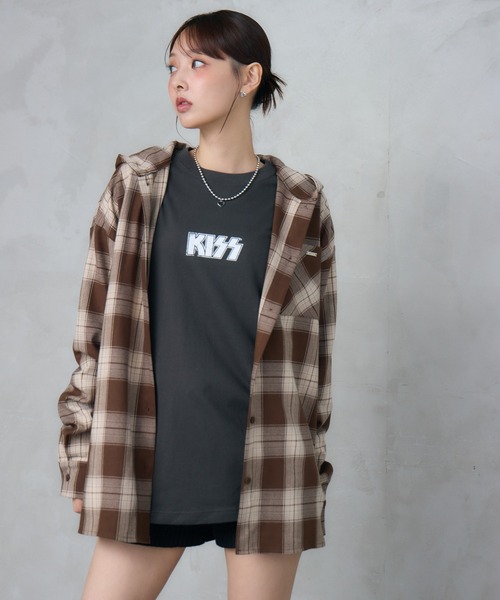 ENVYM(アンビー)の「オーバーフーディチェックシャツ(シャツ/ブラウス・レディース・グリーン/ブラウン/ブラック・FREE)」の13枚目の写真