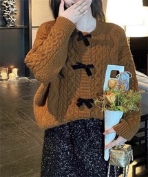 Dream garden | 配色リボン付きニットカーディガン(カーディガン/ボレロ)