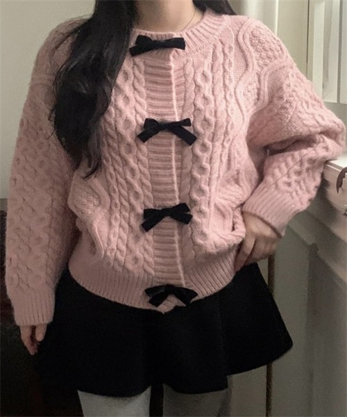 Dream garden（ドリームガーデン）の「配色リボン付きニットカーディガン（カーディガン/ボレロ・レディース・アイボリー/ブラウン/ピンク/レッド・FREE）」の3枚目の写真