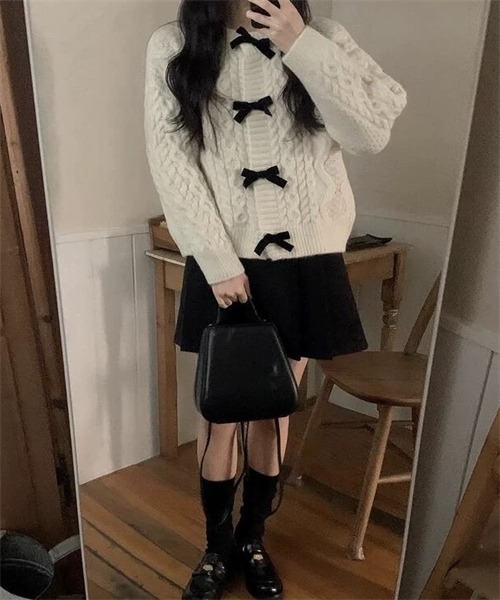 Dream garden（ドリームガーデン）の「配色リボン付きニットカーディガン（カーディガン/ボレロ・レディース・アイボリー/ブラウン/ピンク/レッド・FREE）」の6枚目の写真