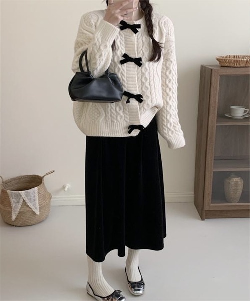 Dream garden（ドリームガーデン）の「配色リボン付きニットカーディガン（カーディガン/ボレロ・レディース・アイボリー/ブラウン/ピンク/レッド・FREE）」の5枚目の写真