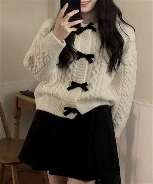 Dream garden（ドリームガーデン）の「配色リボン付きニットカーディガン（カーディガン/ボレロ・レディース・アイボリー/ブラウン/ピンク/レッド・FREE）」の8枚目の写真