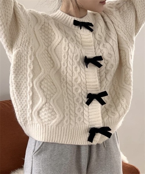 Dream garden（ドリームガーデン）の「配色リボン付きニットカーディガン（カーディガン/ボレロ・レディース・アイボリー/ブラウン/ピンク/レッド・FREE）」の17枚目の写真