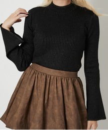 《ラメ×リブ美シルエット》レディース ハイネック ニットプルオーバー 長袖 トップス 春秋冬