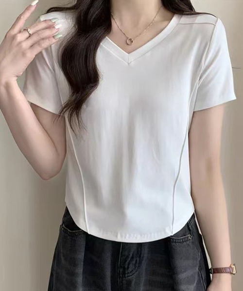 Amulet(アミュレット)の「プレス加工デザインTシャツ(Tシャツ/カットソー・レディース・ライトグレー/ホワイト/ピンク/ダークグレー/ブラック/カーキ/アイボリー・XL/L/M)」の2枚目の写真