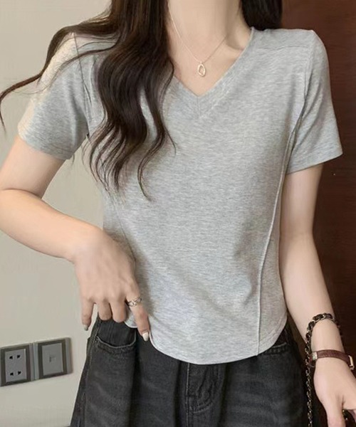 Amulet(アミュレット)の「プレス加工デザインTシャツ(Tシャツ/カットソー・レディース・ライトグレー/ホワイト/ピンク/ダークグレー/ブラック/カーキ/アイボリー・XL/L/M)」の5枚目の写真