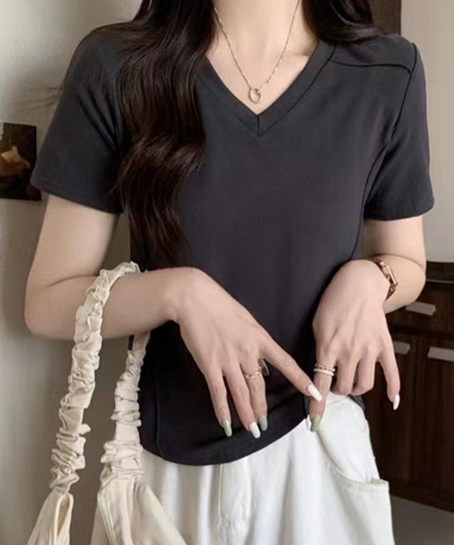 Amulet(アミュレット)の「プレス加工デザインTシャツ(Tシャツ/カットソー・レディース・ライトグレー/ホワイト/ピンク/ダークグレー/ブラック/カーキ/アイボリー・XL/L/M)」の6枚目の写真