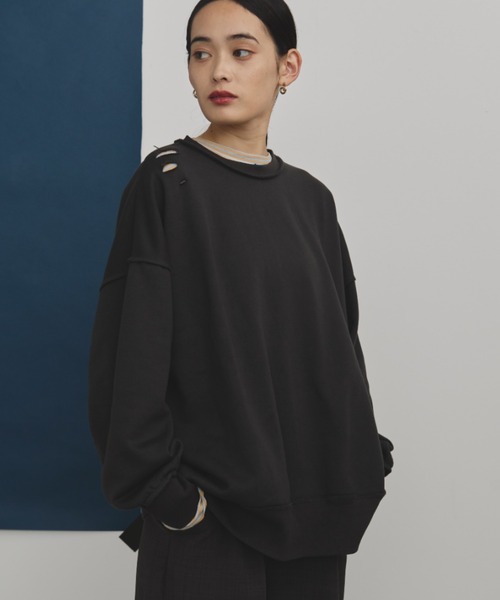 MERLOT(メルロー)の「裏毛ダメージデザインスウェット(スウェット・レディース・ブラック/グレー・FREE)」の18枚目の写真