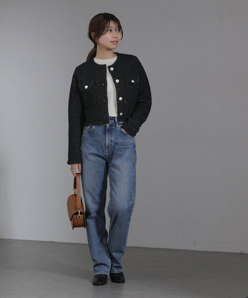 La TOTALITE(ラトータリテ)の「【TORRAZZO DONNA/トラッゾドンナ】Compact Knit Jacket(ノーカラージャケット・レディース・ブラック/アイボリー・FREE)」の3枚目の写真