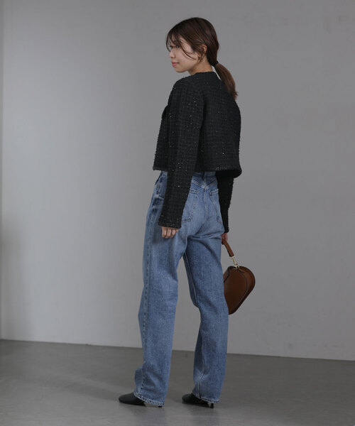 La TOTALITE(ラトータリテ)の「【TORRAZZO DONNA/トラッゾドンナ】Compact Knit Jacket(ノーカラージャケット・レディース・ブラック/アイボリー・FREE)」の4枚目の写真