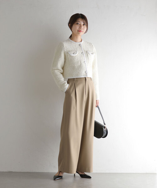 La TOTALITE(ラトータリテ)の「【TORRAZZO DONNA/トラッゾドンナ】Compact Knit Jacket(ノーカラージャケット・レディース・ブラック/アイボリー・FREE)」の6枚目の写真