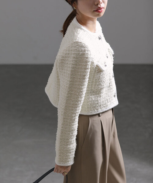 La TOTALITE(ラトータリテ)の「【TORRAZZO DONNA/トラッゾドンナ】Compact Knit Jacket(ノーカラージャケット・レディース・ブラック/アイボリー・FREE)」の8枚目の写真