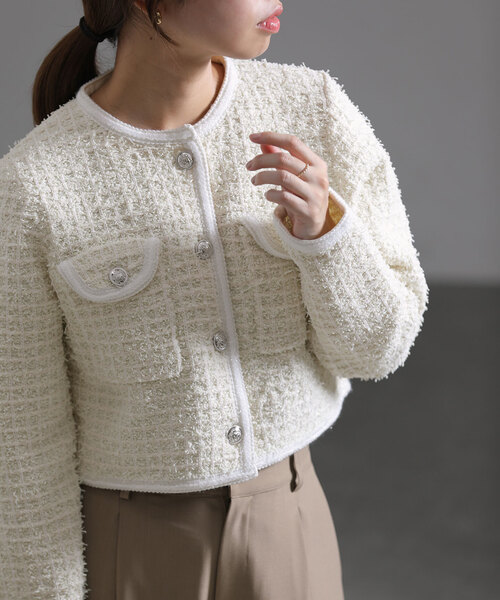 La TOTALITE(ラトータリテ)の「【TORRAZZO DONNA/トラッゾドンナ】Compact Knit Jacket(ノーカラージャケット・レディース・ブラック/アイボリー・FREE)」の9枚目の写真