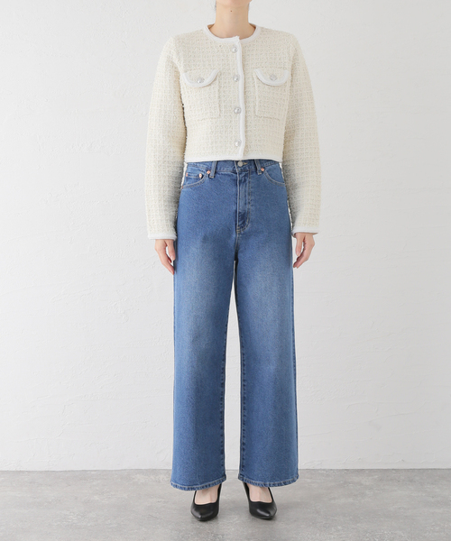 La TOTALITE(ラトータリテ)の「【TORRAZZO DONNA/トラッゾドンナ】Compact Knit Jacket(ノーカラージャケット・レディース・ブラック/アイボリー・FREE)」の10枚目の写真