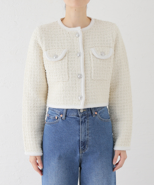 La TOTALITE(ラトータリテ)の「【TORRAZZO DONNA/トラッゾドンナ】Compact Knit Jacket(ノーカラージャケット・レディース・ブラック/アイボリー・FREE)」の11枚目の写真