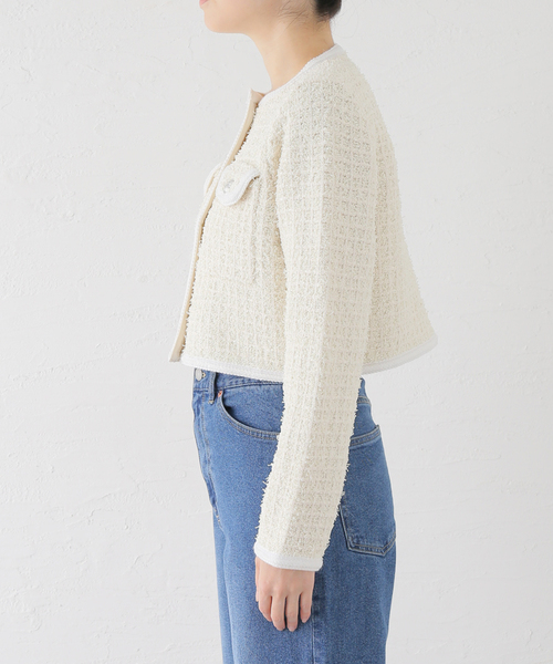 La TOTALITE(ラトータリテ)の「【TORRAZZO DONNA/トラッゾドンナ】Compact Knit Jacket(ノーカラージャケット・レディース・ブラック/アイボリー・FREE)」の12枚目の写真