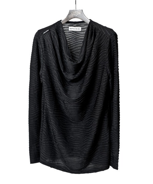 Buffalo Bobs(バッファローボブズ)の「ONDA-DRAPE(オンダ ドレープ)ウェーブタック ドレープネック ロンT(Tシャツ/カットソー・メンズ・ブラック/ホワイト・1-2/2-3)」の4枚目の写真