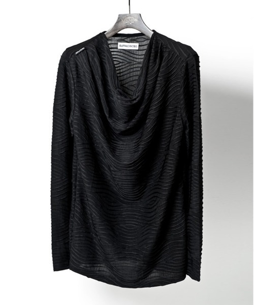 Buffalo Bobs(バッファローボブズ)の「ONDA-DRAPE(オンダ ドレープ)ウェーブタック ドレープネック ロンT(Tシャツ/カットソー・メンズ・ブラック/ホワイト・1-2/2-3)」の3枚目の写真