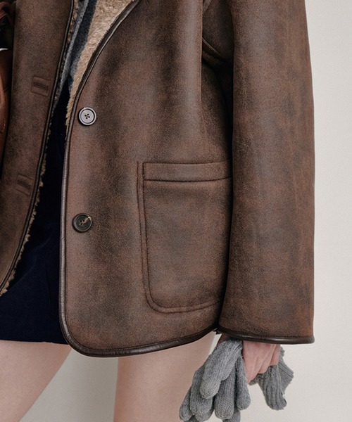 Fano Studios(ファノ ストゥディオズ)の「合皮パイピング ムートンジャケット FD24W262【Fano Studios】(ムートンコート・レディース・ダークブラウン・S/M/L)」の8枚目の写真