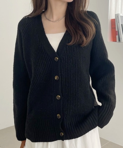 TREOVER（トレオーバー）の「片畦編み・Vネック MIXニットカーディガン（カーディガン/ボレロ・レディース・ブルー/アイボリー/杢グレー/ブラック/ピンク/ベージュ・FREE）」の8枚目の写真
