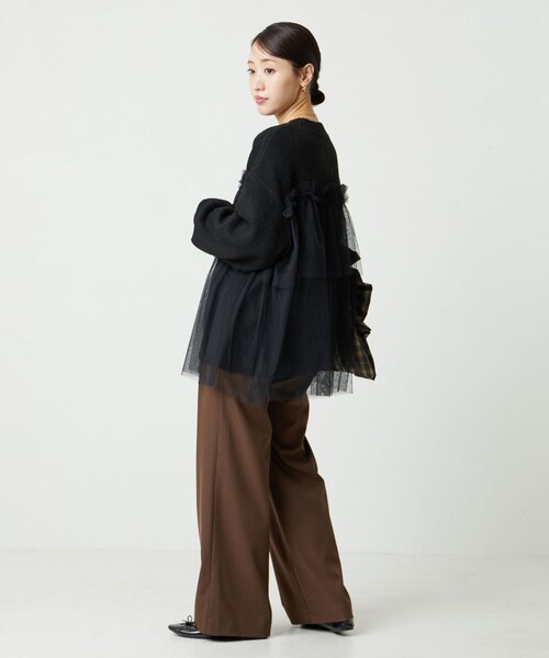 FREAK'S STORE(フリークスストア)の「限定展開 チュール ドッキング ニット プルオーバー(ニット/セーター・レディース・ブラック/ナチュラル/杢グレー/ベージュ/ライトグレー・フリ-)」の7枚目の写真