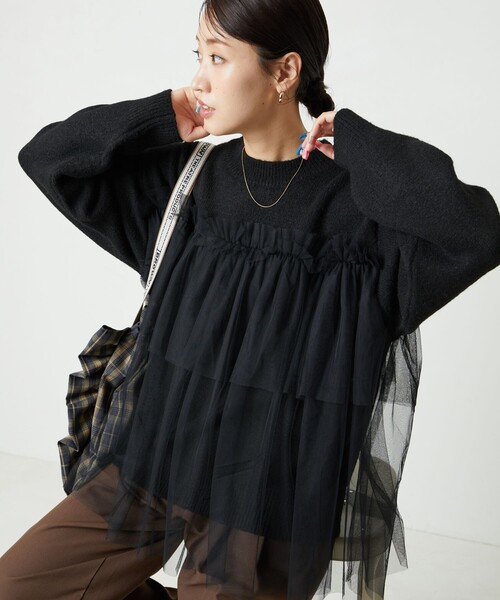 セール】限定展開 チュール ドッキング ニット プルオーバー（ニット