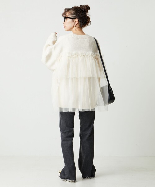 FREAK'S STORE(フリークスストア)の「限定展開 チュール ドッキング ニット プルオーバー(ニット/セーター・レディース・ブラック/ナチュラル/杢グレー/ベージュ/ライトグレー・フリ-)」の16枚目の写真