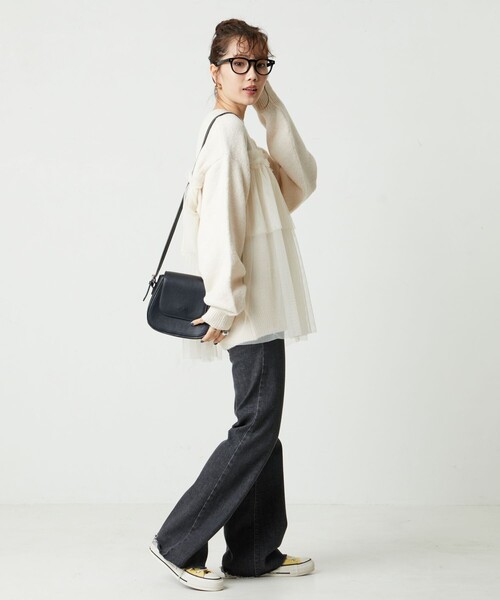 FREAK'S STORE(フリークスストア)の「限定展開 チュール ドッキング ニット プルオーバー(ニット/セーター・レディース・ブラック/ナチュラル/杢グレー/ベージュ/ライトグレー・フリ-)」の17枚目の写真