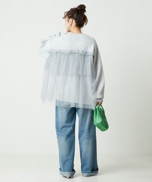 【新品タグ付き】Curensology　チュールニットプルオーバー クリーム62 新品タグ付き】Curensology チュールニットプルオーバー