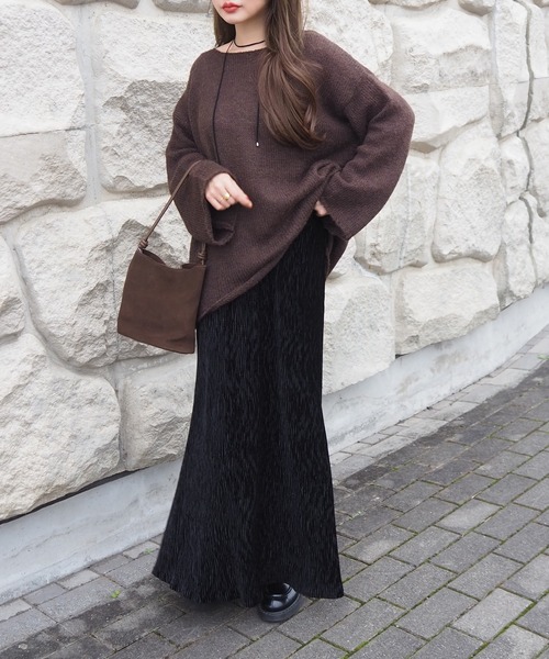 pattern velor skirt /ベロア無地柄ロングスカート（スカート