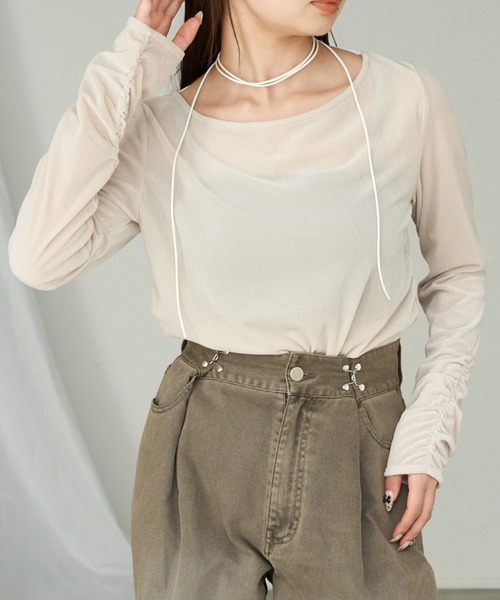 RAY CASSIN(レイカズン)の「【万能アイテム】柄シアーインナー / ベロア / 花柄(Tシャツ/カットソー・レディース・チャコールグレー/アイボリー/ブラック系その他2/ベージュ系その他2・FREE)」の9枚目の写真