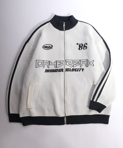 Salong hameu（サロン ハミュー）の「サッカーユニフォームデザイン ゲームシャツ風ウォッシャブルニット ジップブルゾン メンズ レディース ユニセックス/トラックジャケット（ニット/セーター・メンズ・オフホワイト/ブラック/ネイビー・M/L/LL）」の4枚目の写真