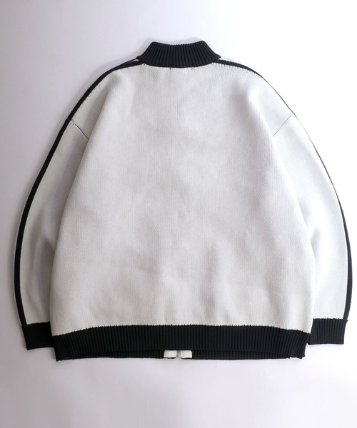 Salong hameu（サロン ハミュー）の「サッカーユニフォームデザイン ゲームシャツ風ウォッシャブルニット ジップブルゾン メンズ レディース ユニセックス/トラックジャケット（ニット/セーター・メンズ・オフホワイト/ブラック/ネイビー・M/L/LL）」の5枚目の写真