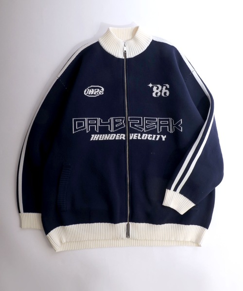 Salong hameu（サロン ハミュー）の「サッカーユニフォームデザイン ゲームシャツ風ウォッシャブルニット ジップブルゾン メンズ レディース ユニセックス/トラックジャケット（ニット/セーター・メンズ・オフホワイト/ブラック/ネイビー・M/L/LL）」の12枚目の写真