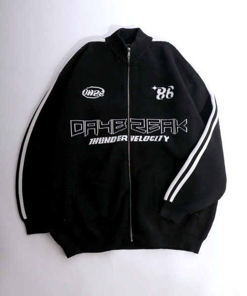 Salong hameu（サロン ハミュー）の「サッカーユニフォームデザイン ゲームシャツ風ウォッシャブルニット ジップブルゾン メンズ レディース ユニセックス/トラックジャケット（ニット/セーター・メンズ・オフホワイト/ブラック/ネイビー・M/L/LL）」の8枚目の写真