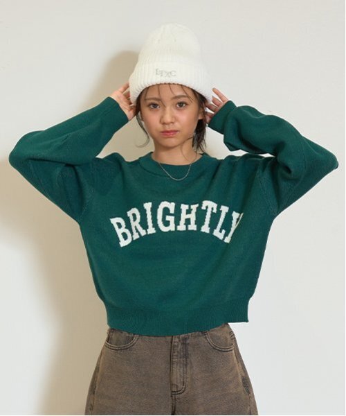 LOVETOXIC（ラブトキシック）の「【GOODPRICE】ジャガードクロップドニット（ニット/セーター・キッズ・ブラウン/ピンク/グリーン/ネイビー/ホワイト/トップグレー/オフホワイト/エンジ/ブラック/サックスブルー・S/M/L）」の6枚目の写真