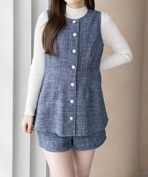 clear | フロントボタンツイードチュニック＆ショートパンツセット [大人 フェミニン 上品]≪再入荷≫(チュニック)