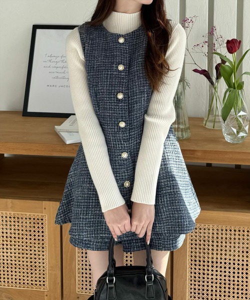 clear（クリア）の「フロントボタンツイードチュニック＆ショートパンツセット [大人 フェミニン 上品]≪再入荷≫（チュニック・レディース・ブルー/ブラック/アイボリー/ピンク・S/M）」の20枚目の写真