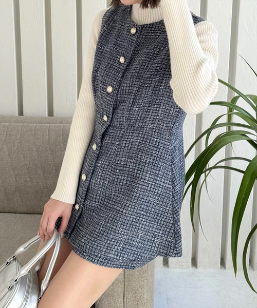 【美品】チュニックとショートパンツセット clear ワンピース フロントボタンツイードチュニック＆ショート