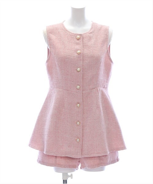 セール】フロントボタンツイードチュニック＆ショートパンツセット  