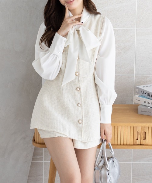 【美品】チュニックとショートパンツセット clear｜サマーツイードフロントボタンチュニック&ショートパンツ