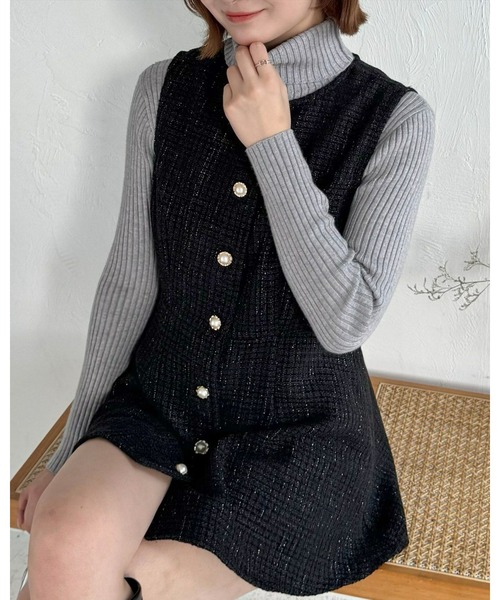 clear（クリア）の「フロントボタンツイードチュニック＆ショートパンツセット [大人 フェミニン 上品]≪再入荷≫（チュニック・レディース・ブルー/ブラック/アイボリー/ピンク・S/M）」の8枚目の写真