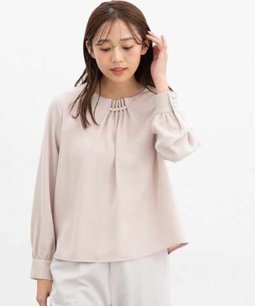 Honeys（ハニーズ）の「パール使いブラウス（シャツ/ブラウス・レディース・ピンクベージュ/ネイビー/ホワイト/ライトグリーン・3L/L/LL/M/S）」の19枚目の写真
