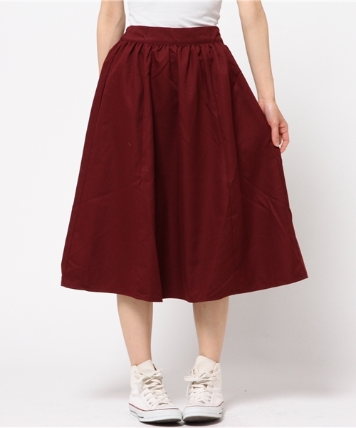 earth music&ecology(アースミュージックアンドエコロジー)の「ミモレフレアースカート(スカート・レディース・レッド/ウッド/キャメル/モスグリーン/ブラック/カーキ/ネイビー・FREE)」の7枚目の写真